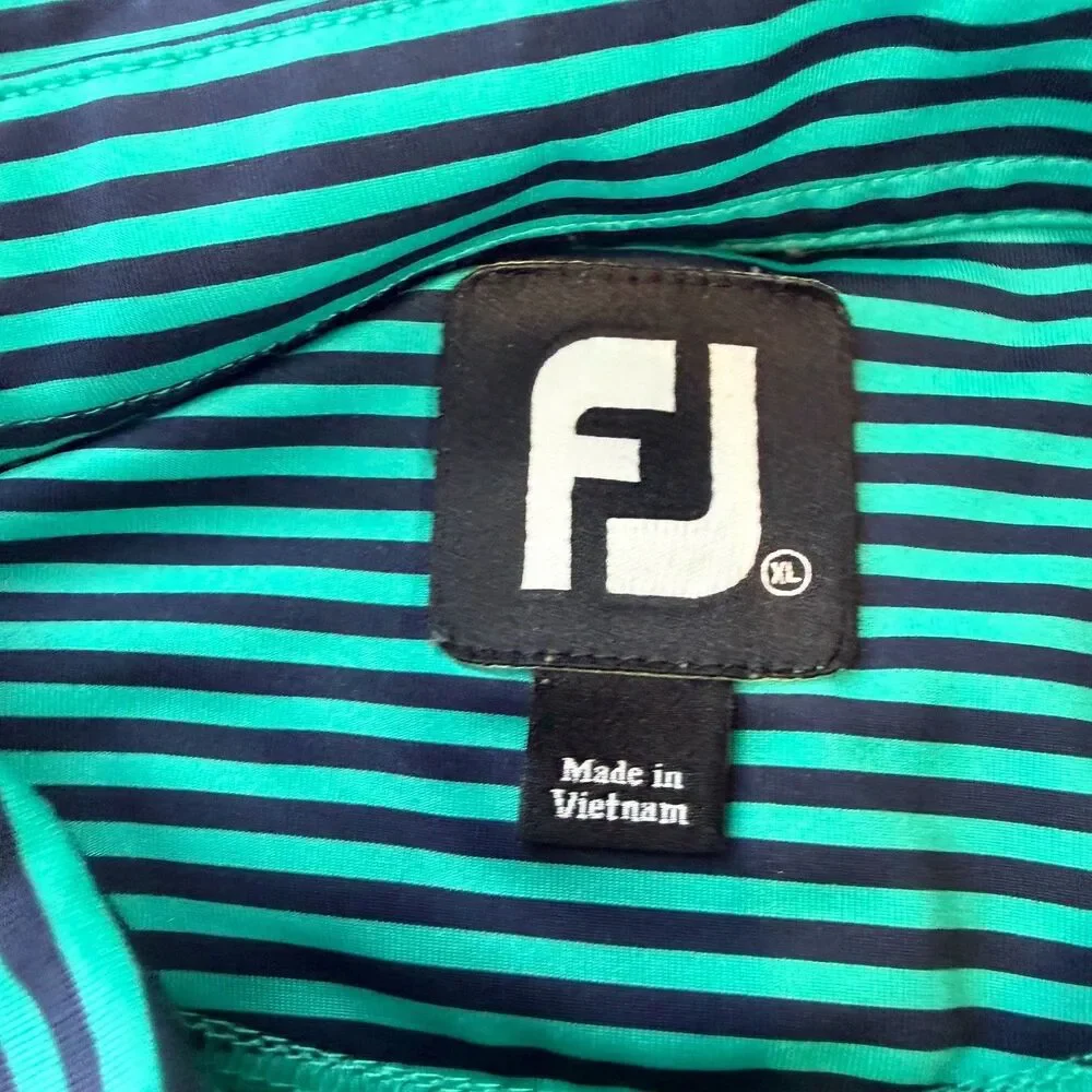 FootJoy Polo Men XLarge Green Blue Striped Performance Stretch Golf Short Sleeve
